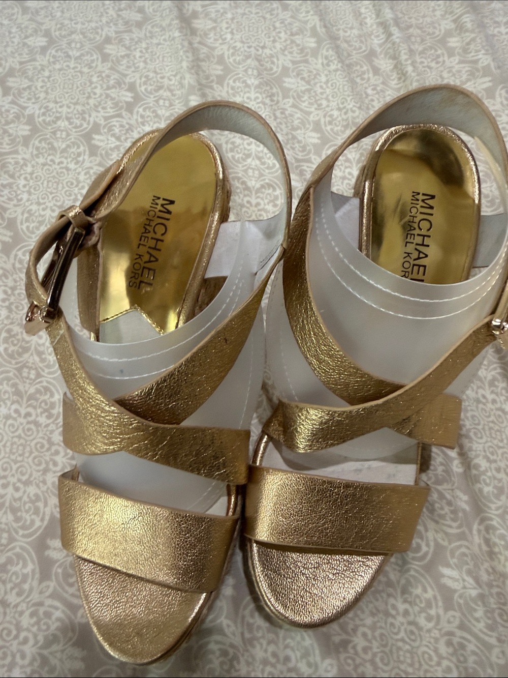 Michael Kors Metallic Gold Crisscross Wedge Sandals